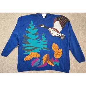 Vintage Suburbans Ramie Cotton Knit Sweater Goose Leaves Pine Tree Women's XL